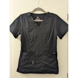 Adar Pro Womens Black Scrub Top XS With Pockets & Zipper Detail